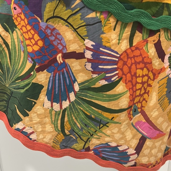 Farm Rio Mixed Painted Toucan Linen Blend Tiered Maxi Skirt - Size Large - Picture 6 of 9